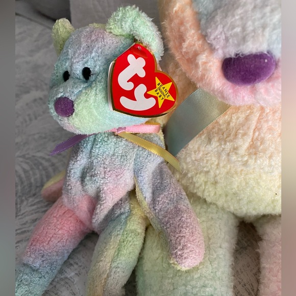 🩵 VINTAGE RETIRED VERY RARE! “Groovy” Matching Set of TWO Ty BUDDY & BABY Bear. - Picture 8 of 11